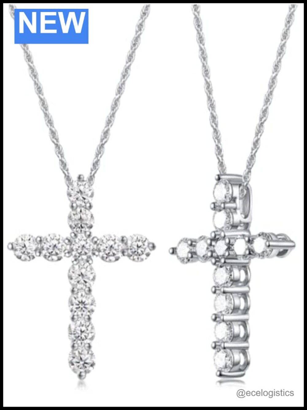 Moissanite Cross Necklace 925 Sterling Silver Rhodium Plated 3.30 Carat